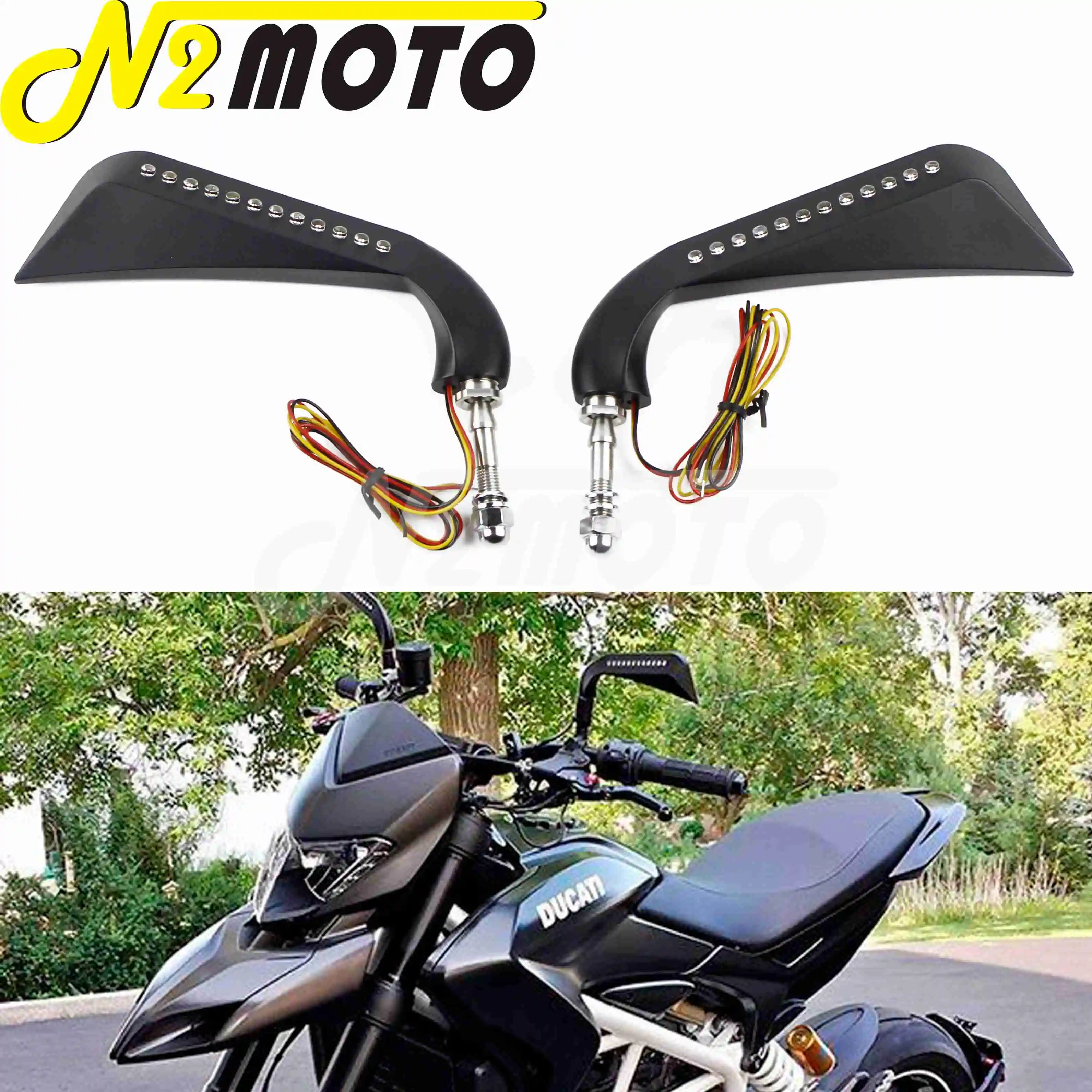 

Black Axe LED Mirrors Motorbike Rear View Mirror for Harley Cafe Racer Sportster Honda Touring Road Glide Scrambler Fat Bob