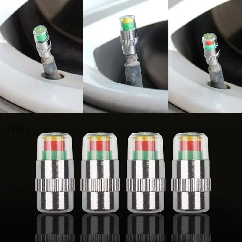 4/8PCS Car Tire Valve Caps with Tire Pressure Gauge, Tire Pressure Monitor, Warning Indicator, Sensor, External Valve Detection view 4