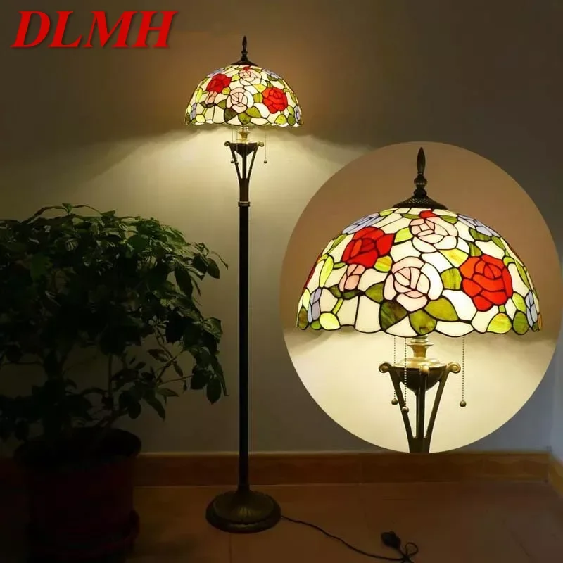 

DLMH Tiffany Floor Lamp American Retro Living Room Bedroom Lamp Country Stained Glass Floor Lamp