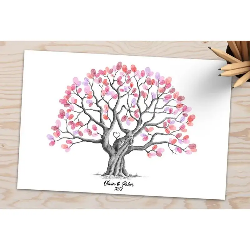 Wedding Guest Fingerprint Tree Book Creative Sign-In Fingerprint Tree Book Fingerprint painting Wedding Souvenir Canvas Painting