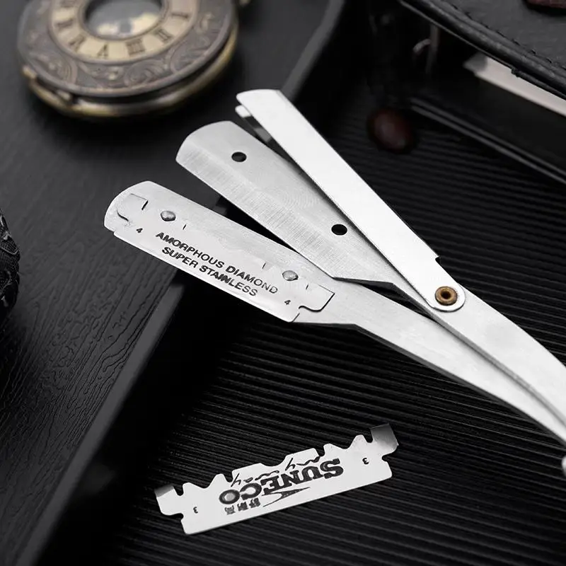 Men's Shaver, Stainless Steel Manual Razor Blade, Folding Straight Scraper Shaver Barber, Razor Sharp Hair Salon Hairdresser