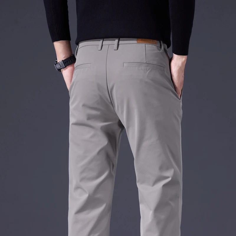 ربيع الخريف الرجال مستقيم سليم سراويل تقليدية تنوعا السراويل البضائع موضة بلون بنطلون ذكر أسود رمادي كاكي أزرق