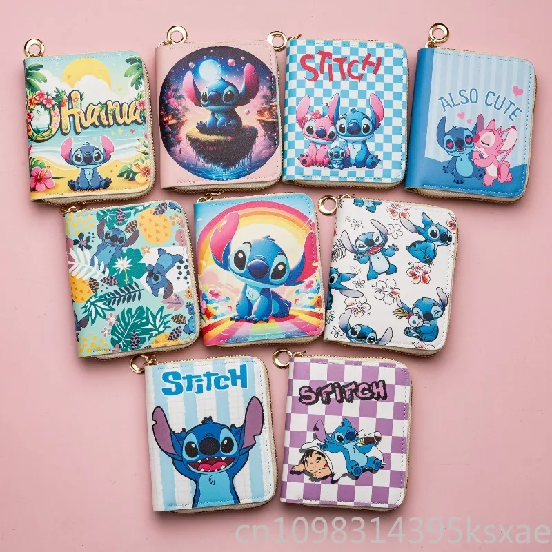 Disney Stitch Mini PU Zipper Coin Purse Wallet with Card Holder Cute Short Handbag for Women Girls Fans Daily Use Gift Idea