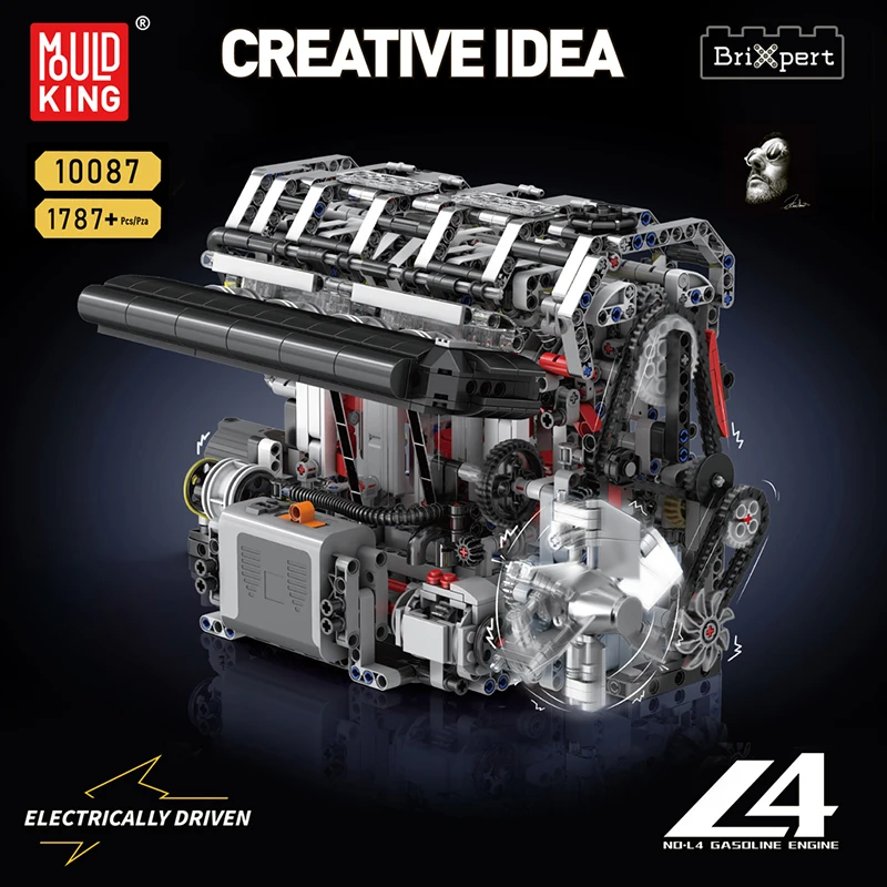 MOULD KING 10087 Creative Idea Series The Electrically Driven L4 Gasoline Engine Model Building Blocks Technical Educational Toy