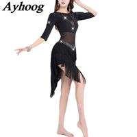 New Rhinestone Latin Dance Dress Sexy Mesh Splicing Latin Outfit Women Sequin tassel Ballroom Tango Salsa Competition Clothing