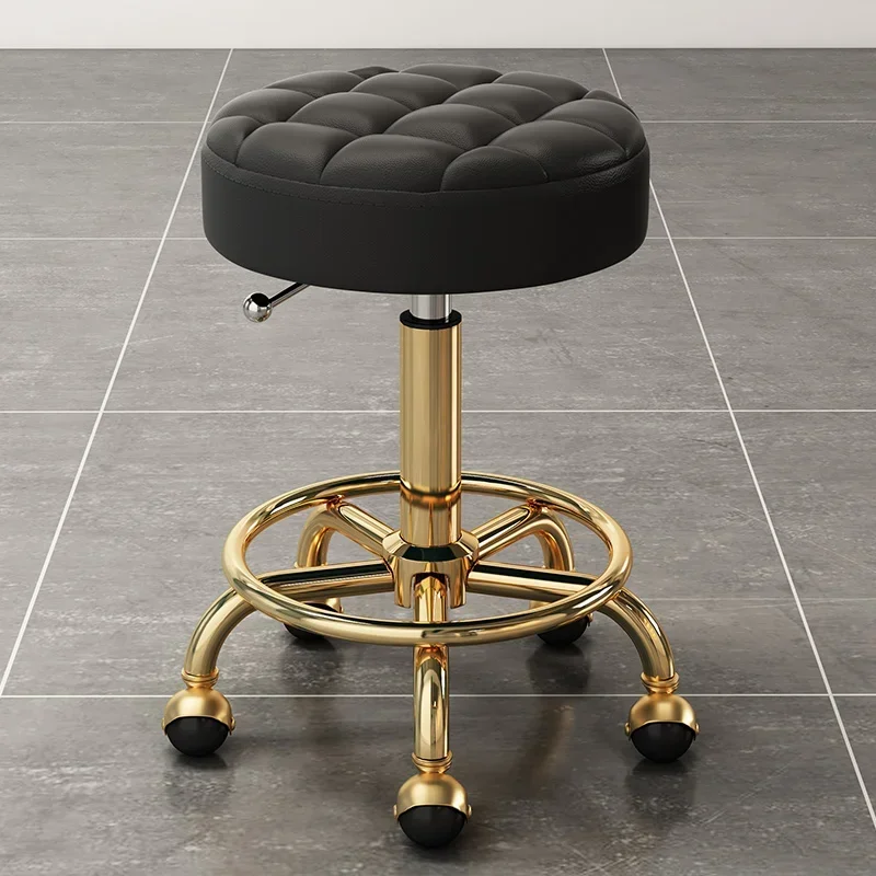 Barber Salon Hairdressing Chair Gold Beauty Makeup Chair Furniture Office Desk Stool With Wheels 360° Swivel Lifting Round Stool