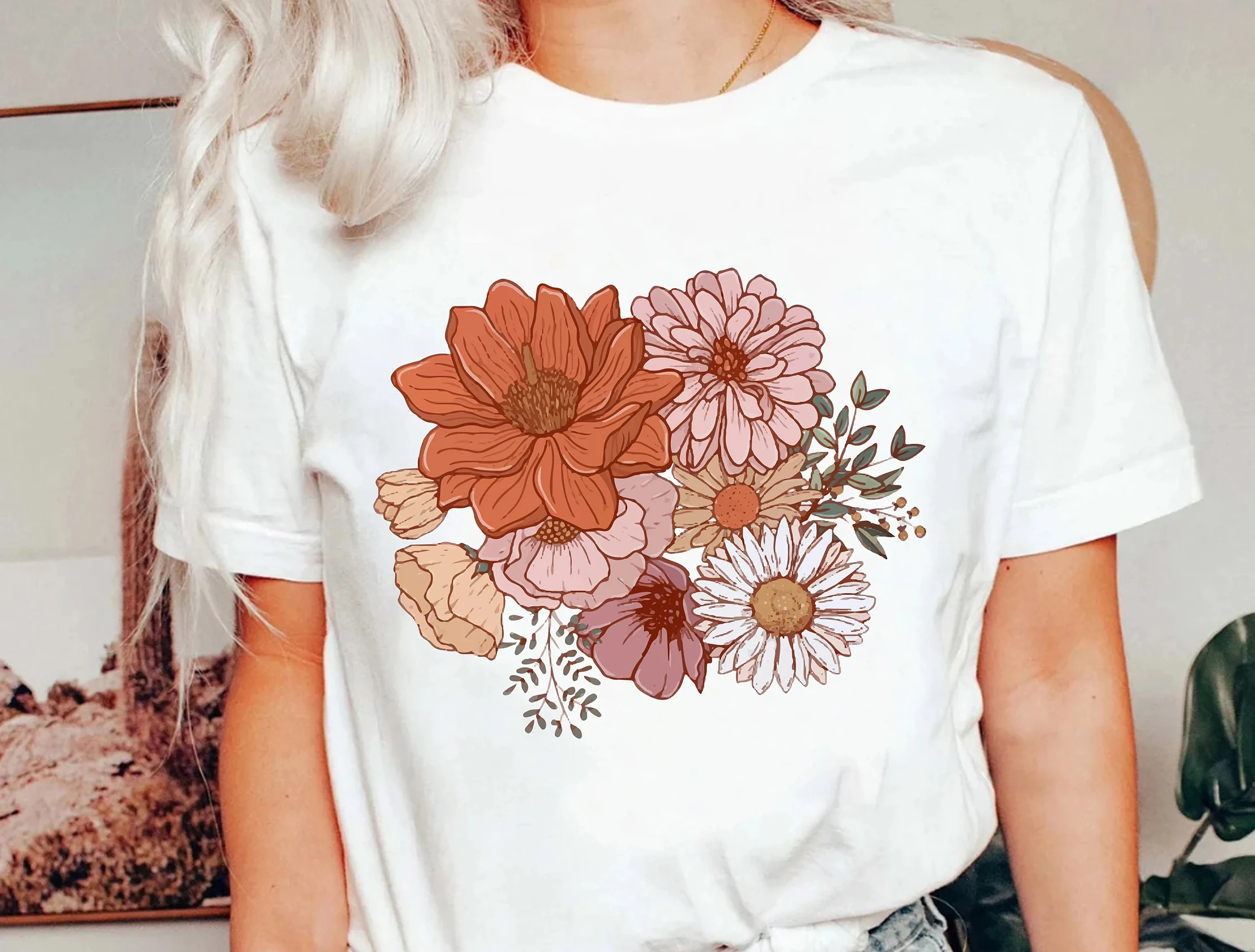 

Vintage Nobility Elegance Flowers Print Female T-shirt New Holiday Party Fashion Casual Women Shirt Trend Outdoor All Match Tee