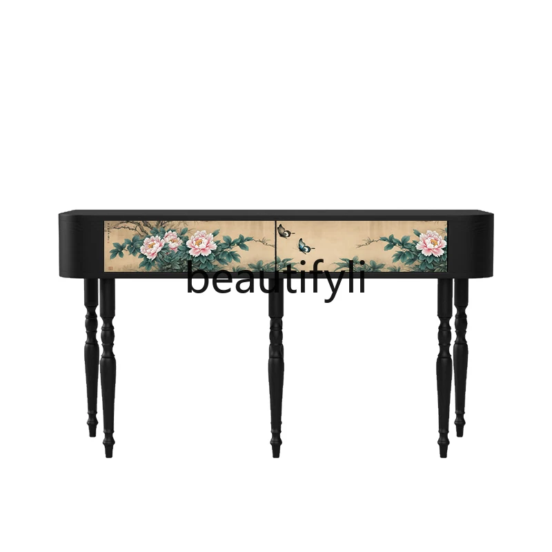 

Song Dynasty aesthetic porch cabinet living room wall decoration sofa back few solid wood new Chinese style table peony