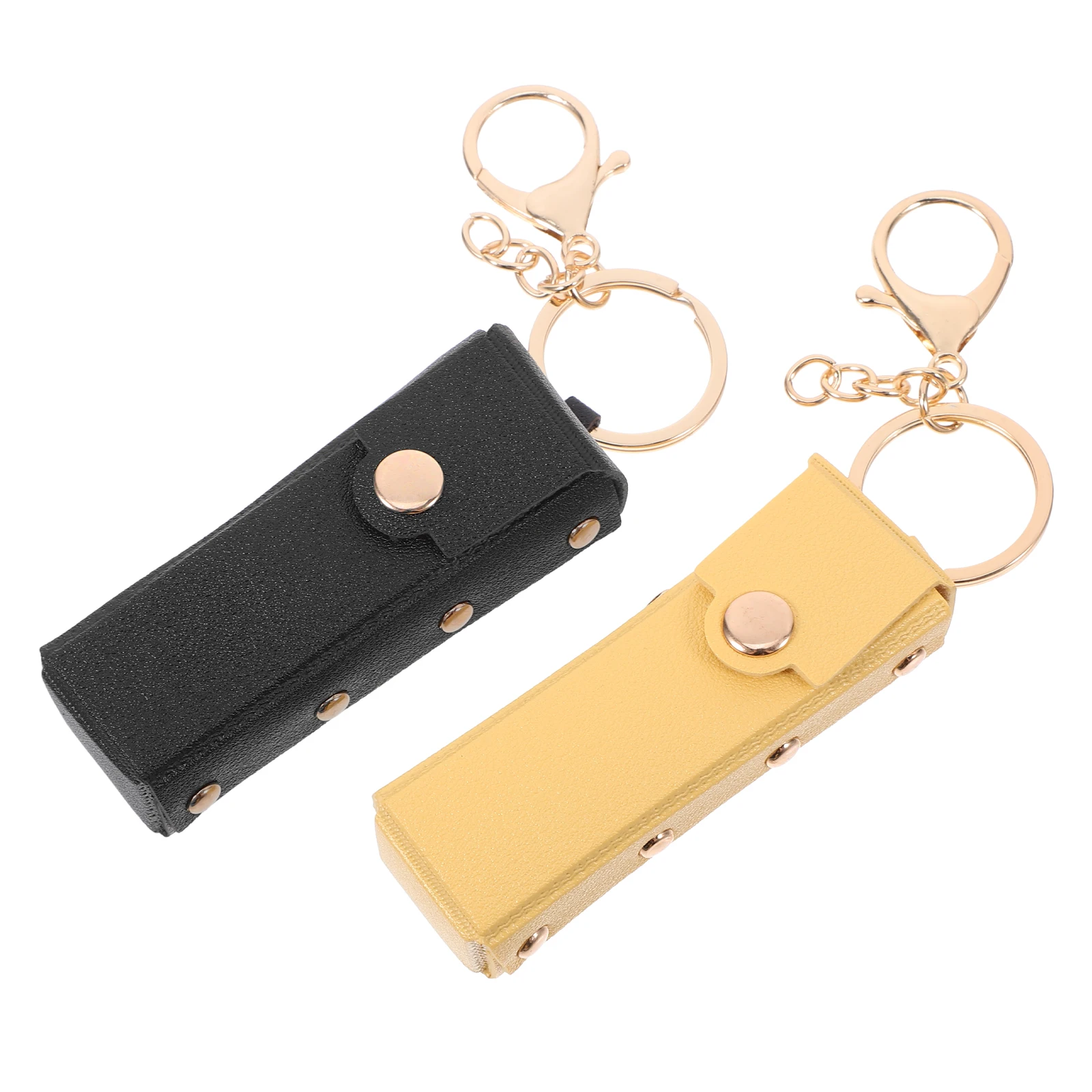 

2Pcs LipstickKeychainHolder PortableCosmeticsTravelBag StorageSleeve MakeupOrganizer BlackYellow ArtificialLeather