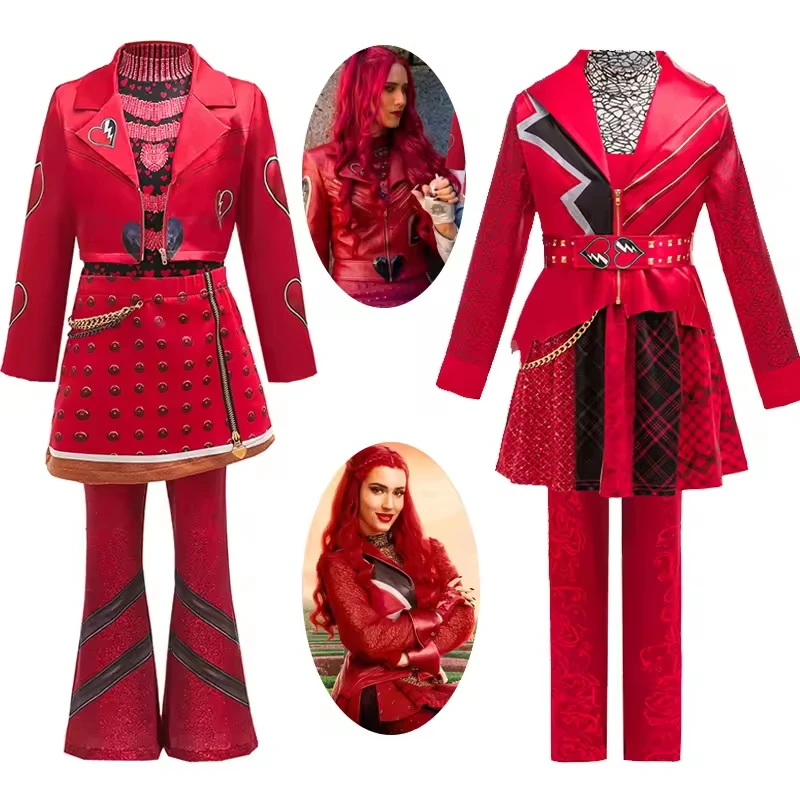 Descendants 5 Princess Red Cosplay Costume For 3-10Y Wicked Wonderland Lightning Heart Red Outfit Halloween Birthday Dress Up