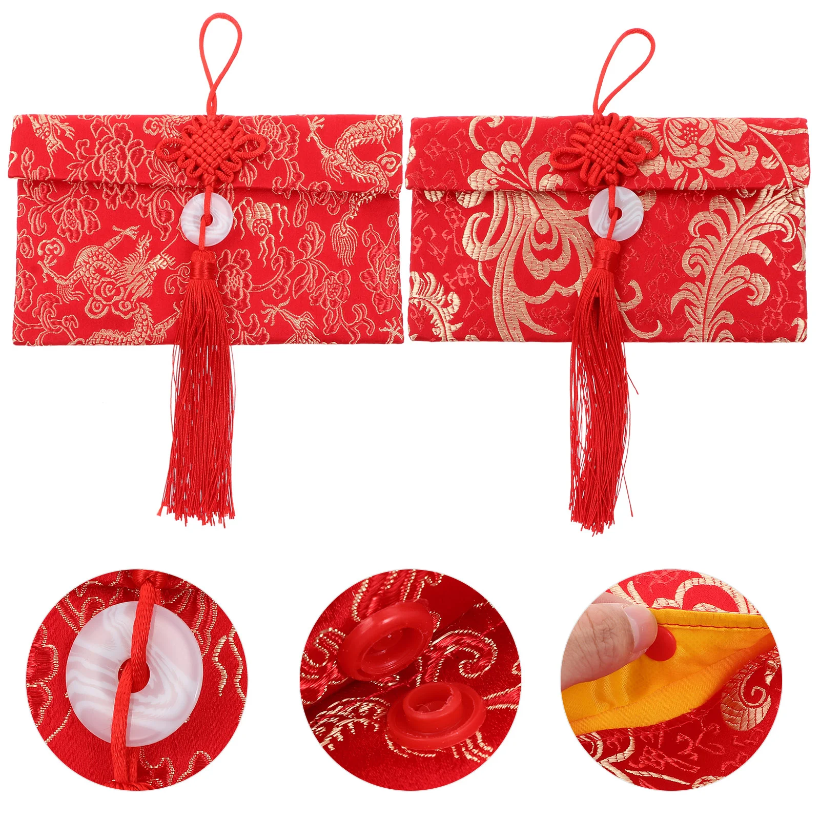 2 Pcs 2021 Chinese New Year Decorations Red Envelope Purse Cartoon Cattle Packet Brocade Money Package