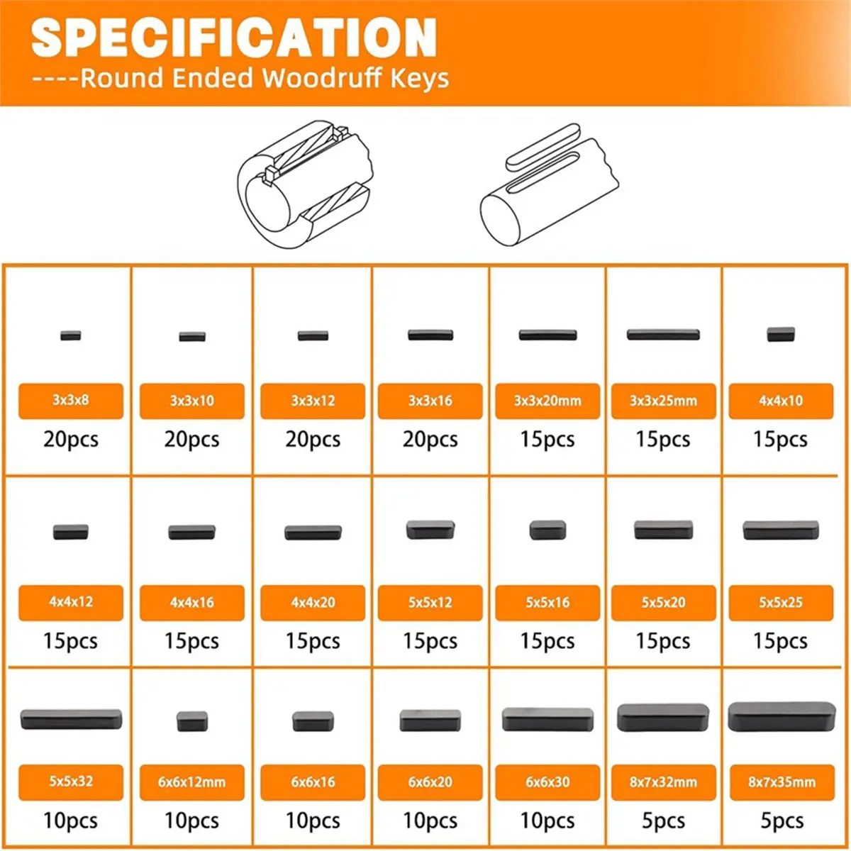 530pcs Metric Key Assortment Kit with 37 Sizes 240pcs Half Moon Key, 290pcs Round Ended Key