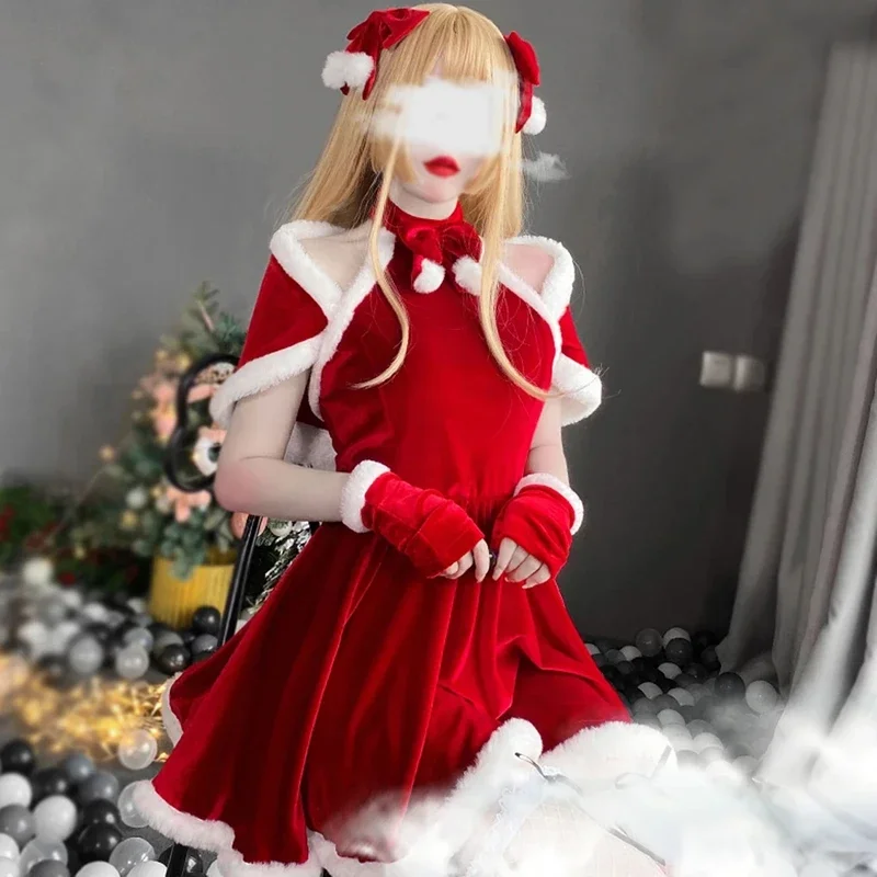 2024 Christmas women dress Xmas sexy lady Santa Claus cosplay costume sexy lingerie winter red dress bunny Cosplay Girls Uniform