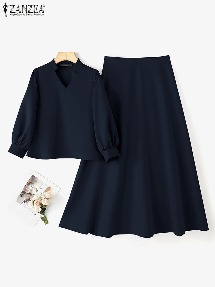 

2025 ZANZEA Women Fashion Dress Sets Summer Two-piece Outfits Elegant Office Lady 2PCS Solid Casual V-Neck Tops and Maxi Skirts