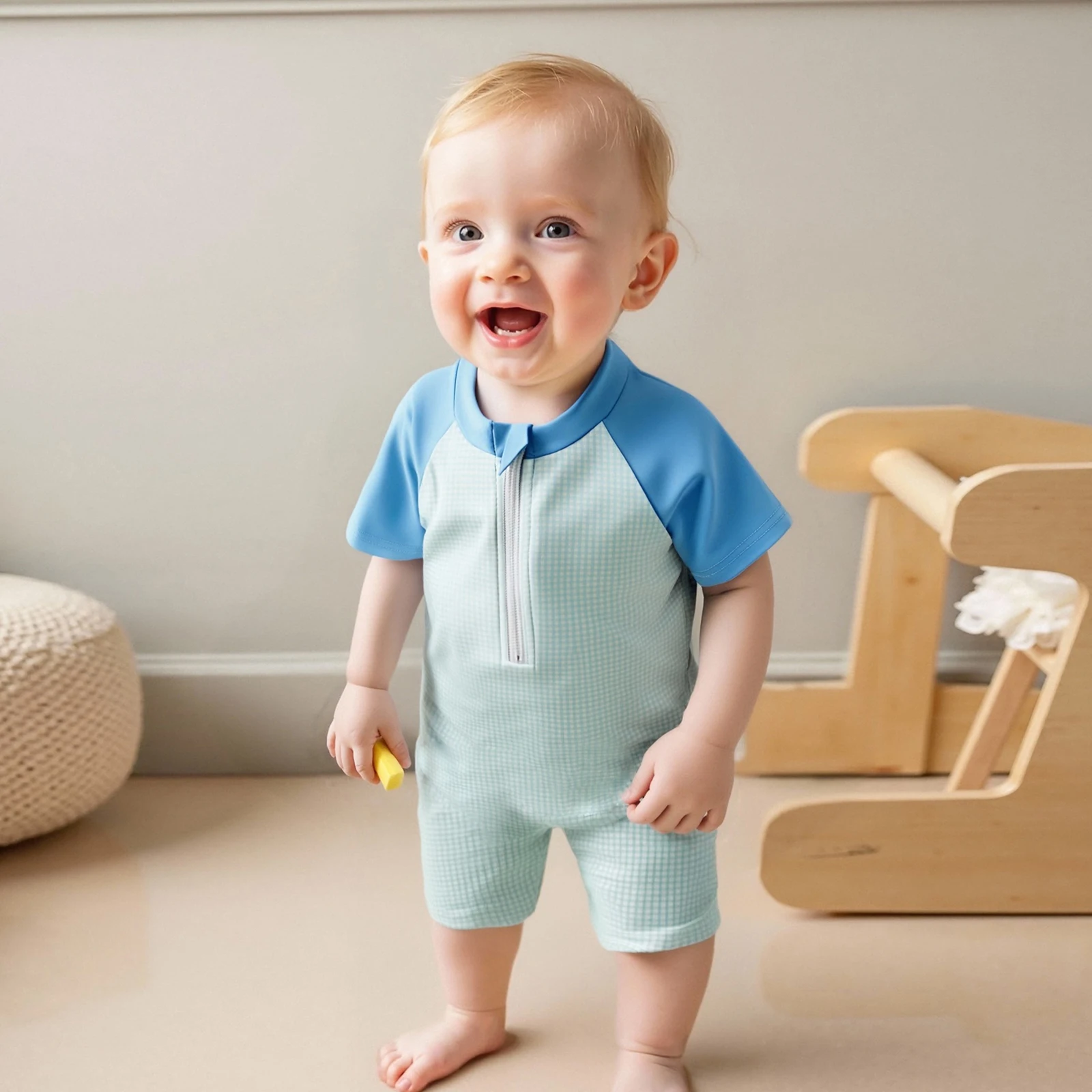 

Рашгард для маленьких мальчиков, клетчатый купальник с короткими рукавами и застежкой-молнией, комбинезон, летние купальники