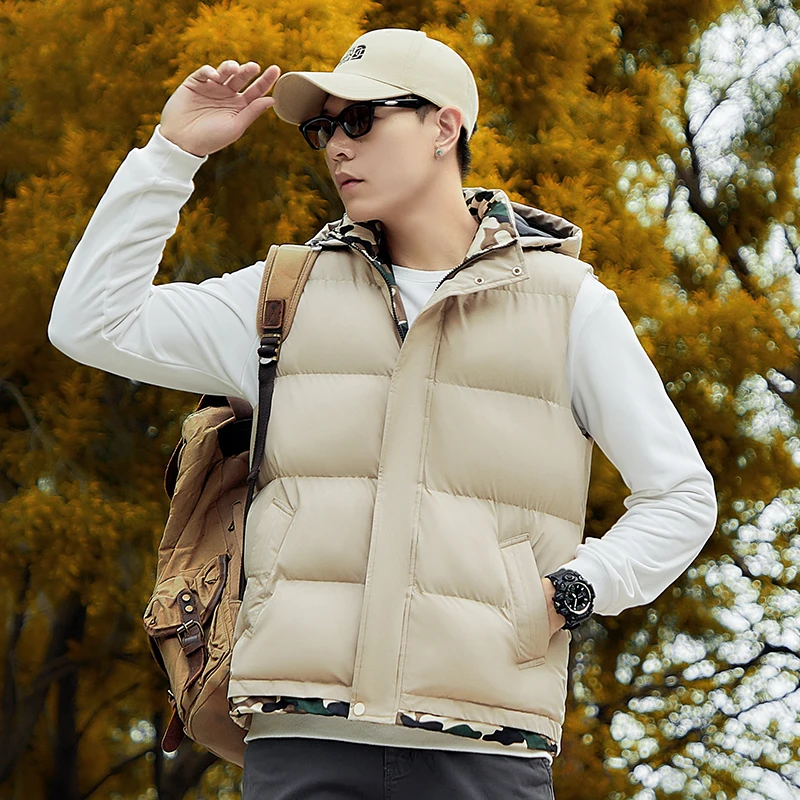 

Мужская хлопковая жилетка на зиму, новая, модная, брендовая, со съемным капюшоном, камуфляжная, ветрозащитная, теплая, для активного отдыха, безрукавка