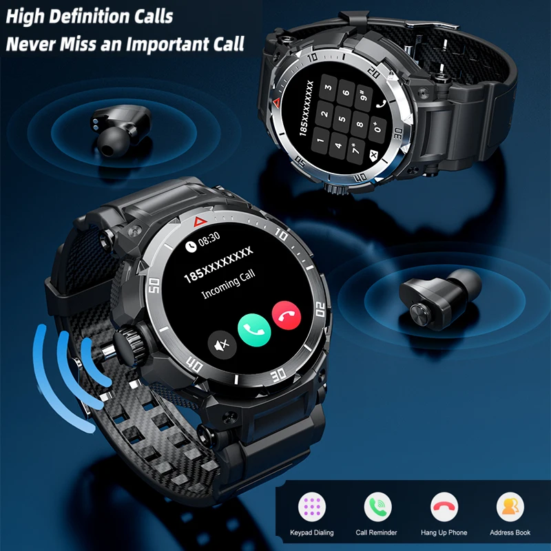 2025 NFC Headset Smart Watch 2 in 1 TWS Wireless Headphone Local Music Call Men SmartWatch Heart Rate Monitoring Sports Watch