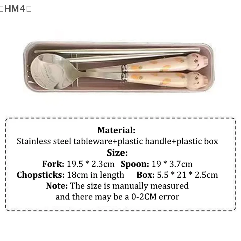 ómHM4 Parque3pcs Schattig Konijn Kinderen Lepel Vorken Eetstokjes Met Doos Roestvrij Stalen Bestek Draagbare Gebruiksvoorwerpen Servies Set