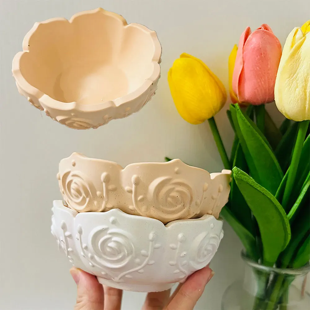 Vintage Lotus Candlestick Plaster Mold Table Decor Tealight Holder Concrete Tray Mould Lotus Bowl Incense Burner Silicone Molds