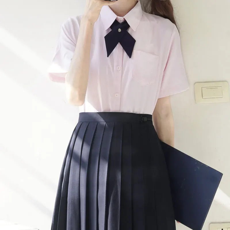 日本の学生用長袖ピンクシャツ,学生服,男の子と女の子用のベーシックな衣服,制服,トップス