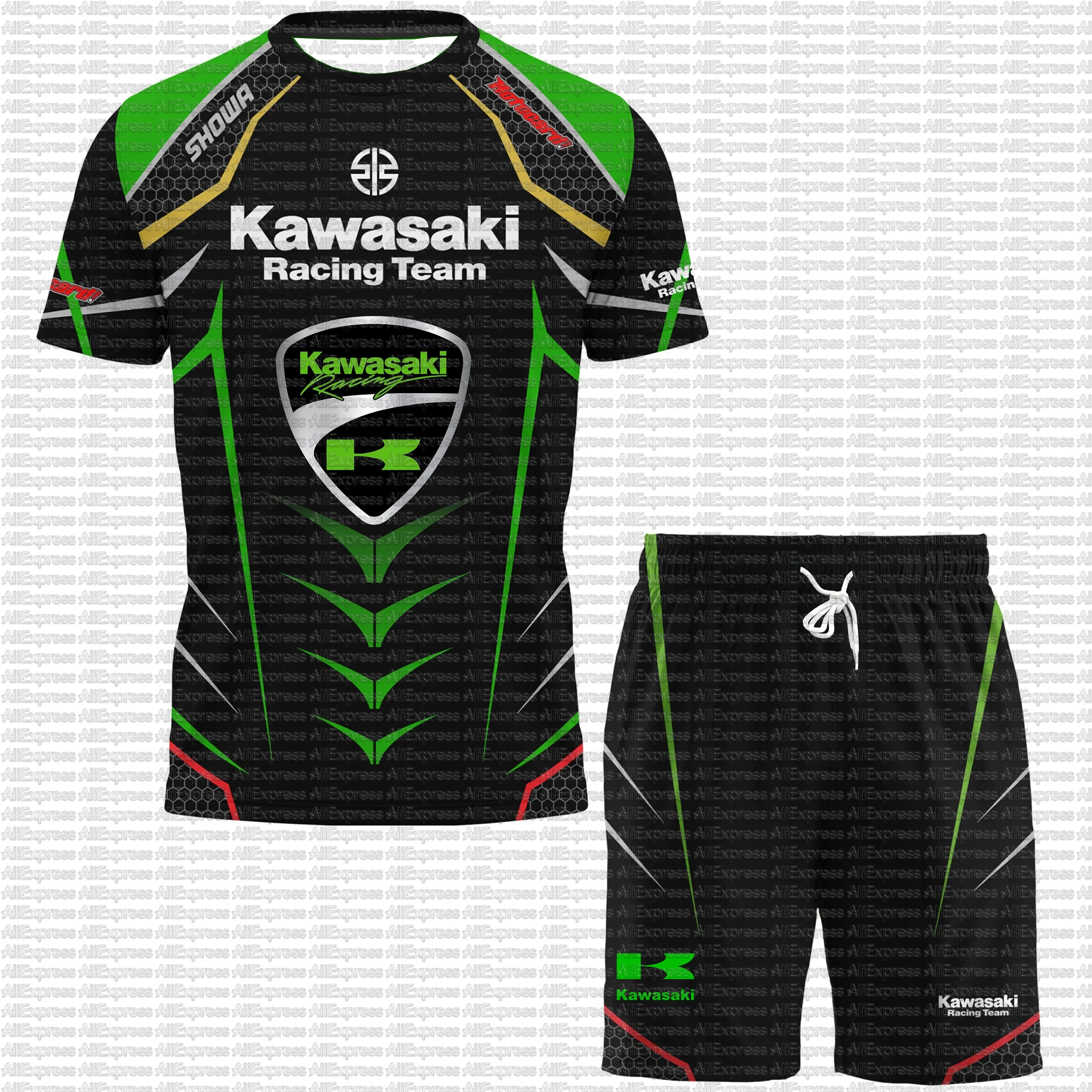 

Summer 2025 Kawasaki Motorcycle Themed Men's T-shirt And Shorts Set 3D Printed Outdoor Casual Cycling Suit for Women Sports