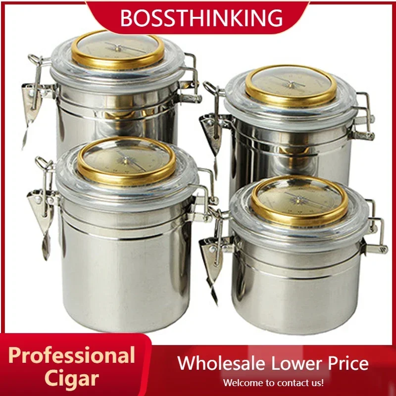 

Cigar Humidor Jar Stainless Steel Tobacco Coffee Bean Candy Integrated Box With Humidifier And Hygrometer