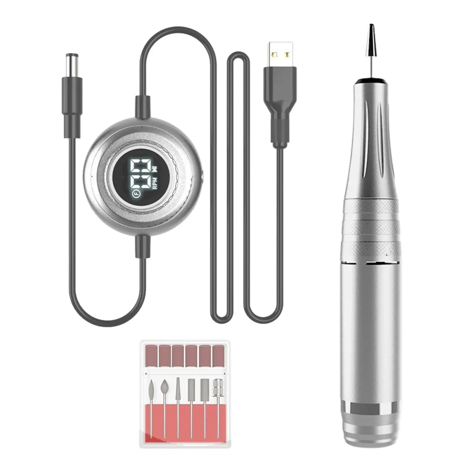 مثقاب أظافر كهربائي، مبرد أظافر، جهاز تحكم صغير في سرعة USB، مع أظافر