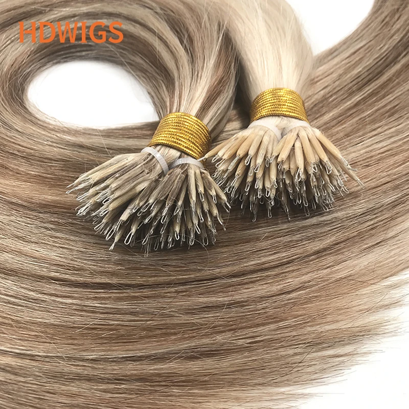 Nano Ring 50Pcs HDWIGS บราซิล Remy Hair Extensions Microlink แคปซูล Keratin ฟิวชั่นผม