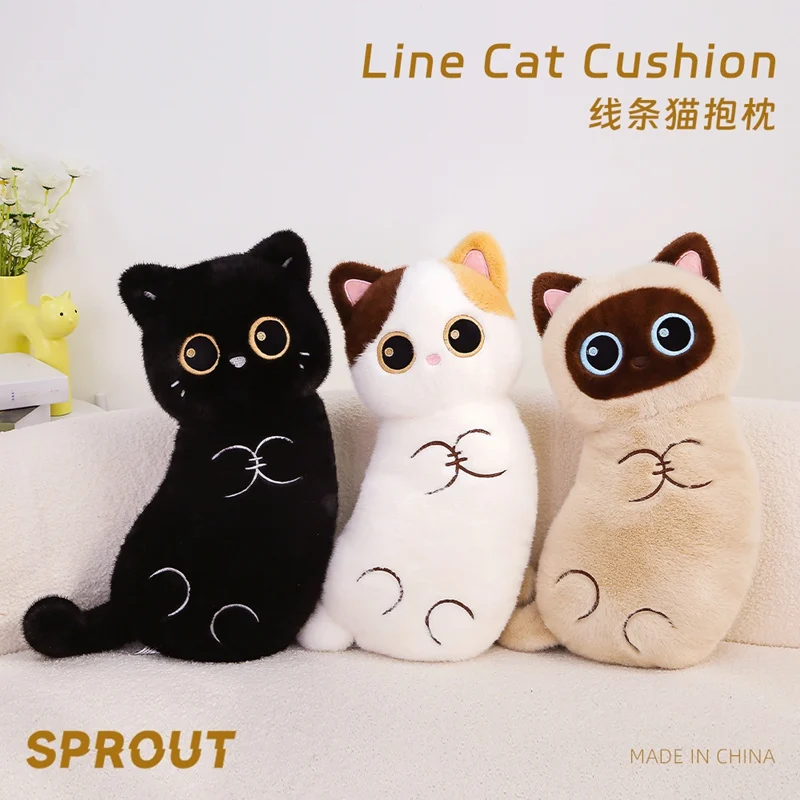 

Kawaii Black White Siamese Cat Plush Pillow with Big Eyes Fluffy Stuffed Bend Kitten Gift for Cat Lovers Home Sofa Decoration
