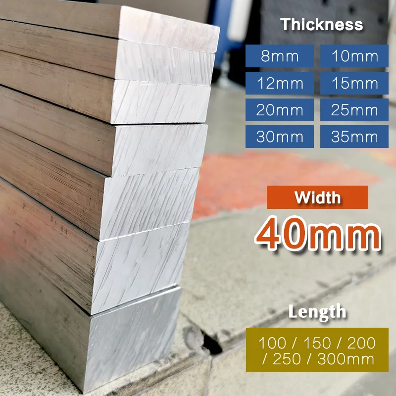 

6061 Aluminum Alloy Flat Bar Thickness 8mm 10mm 12mm 15mm 20mm 25mm 30mm 35mm Width 40mm Length 100mm 150mm 200mm 250mm 300mm