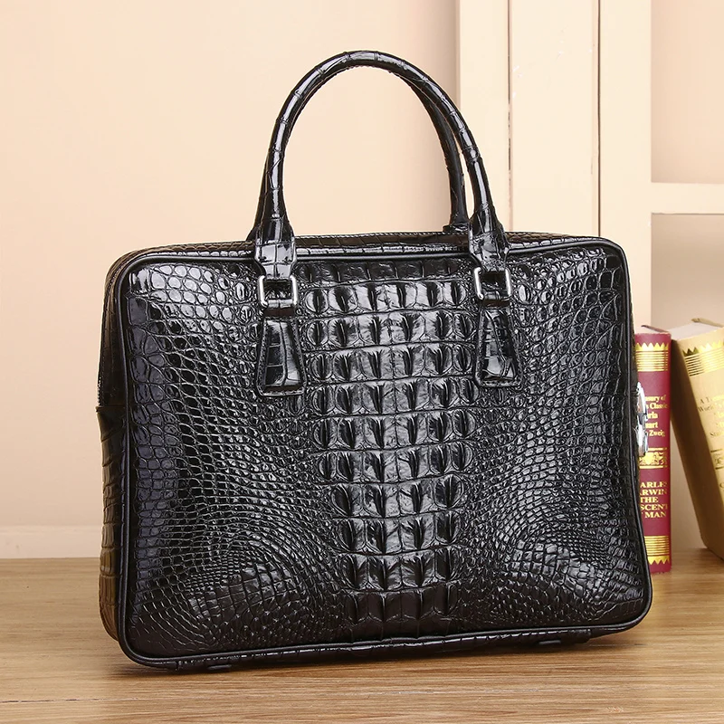 New leather handbag with large capacity password lock, crocodile bone briefcase, computer bag, business trip and office bag