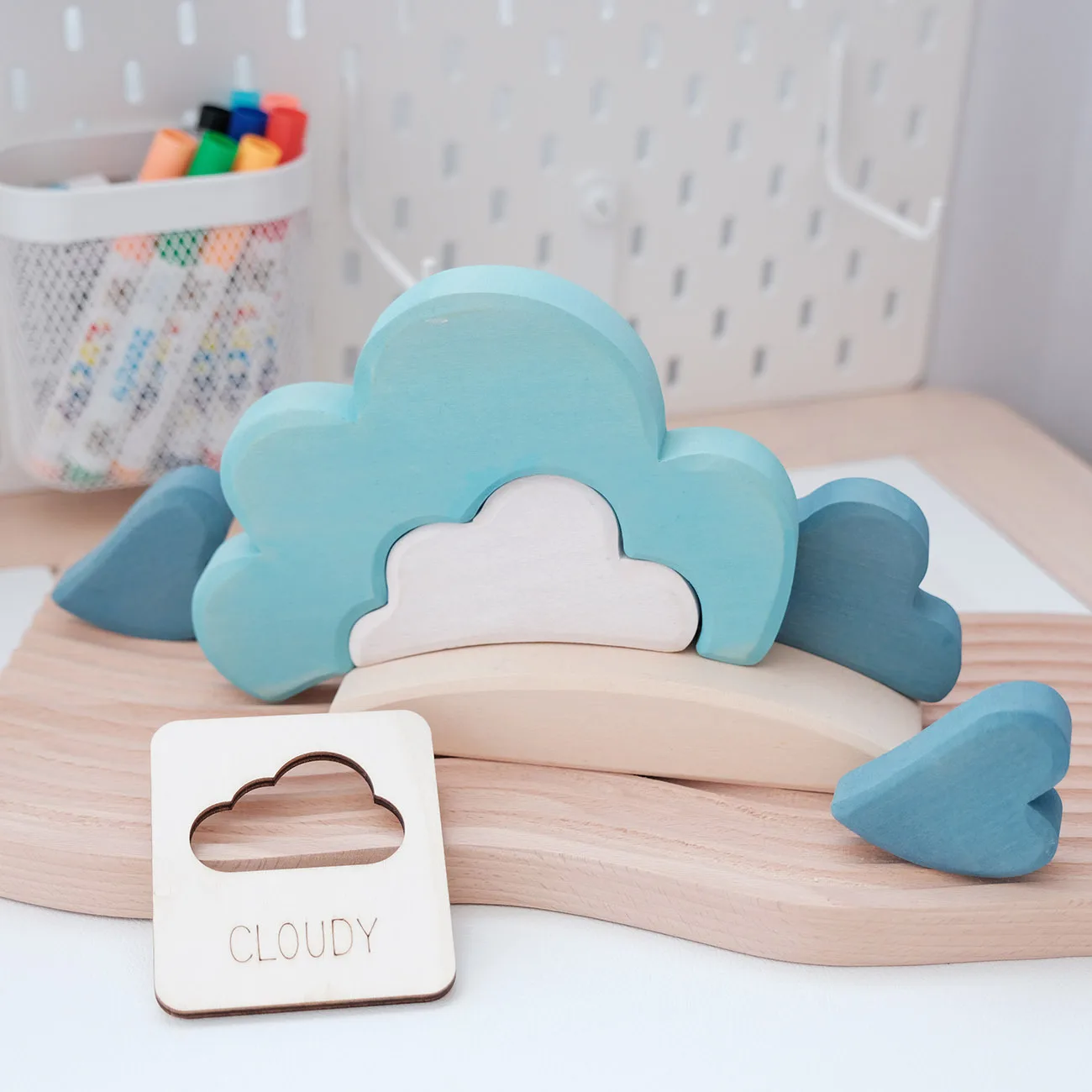 Weather awareness wooden set children's preschool education desktop painting template children's toys