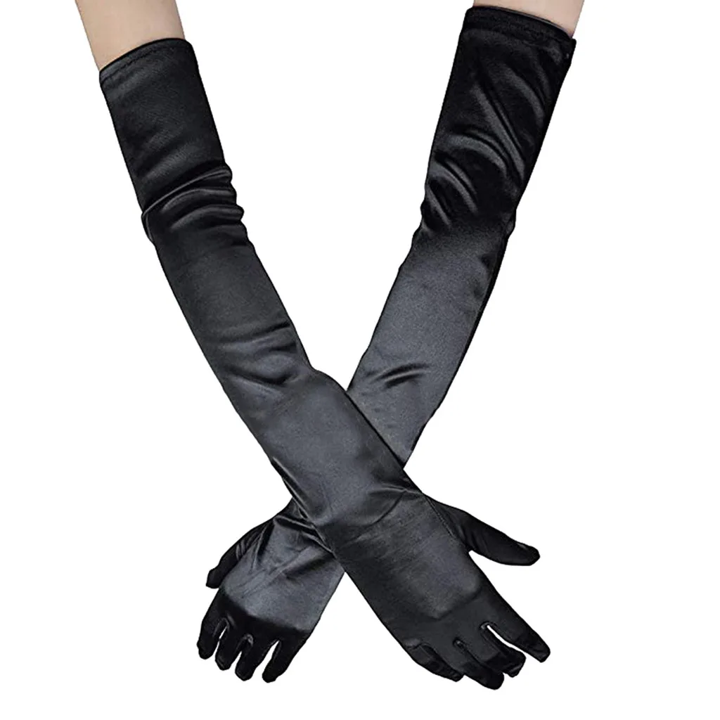 

Classic Adult Black White Red Grey Skin Opera/Elbow/Wrist Stretch Satin Finger Long Gloves Women Flapper Gloves Matching Costume