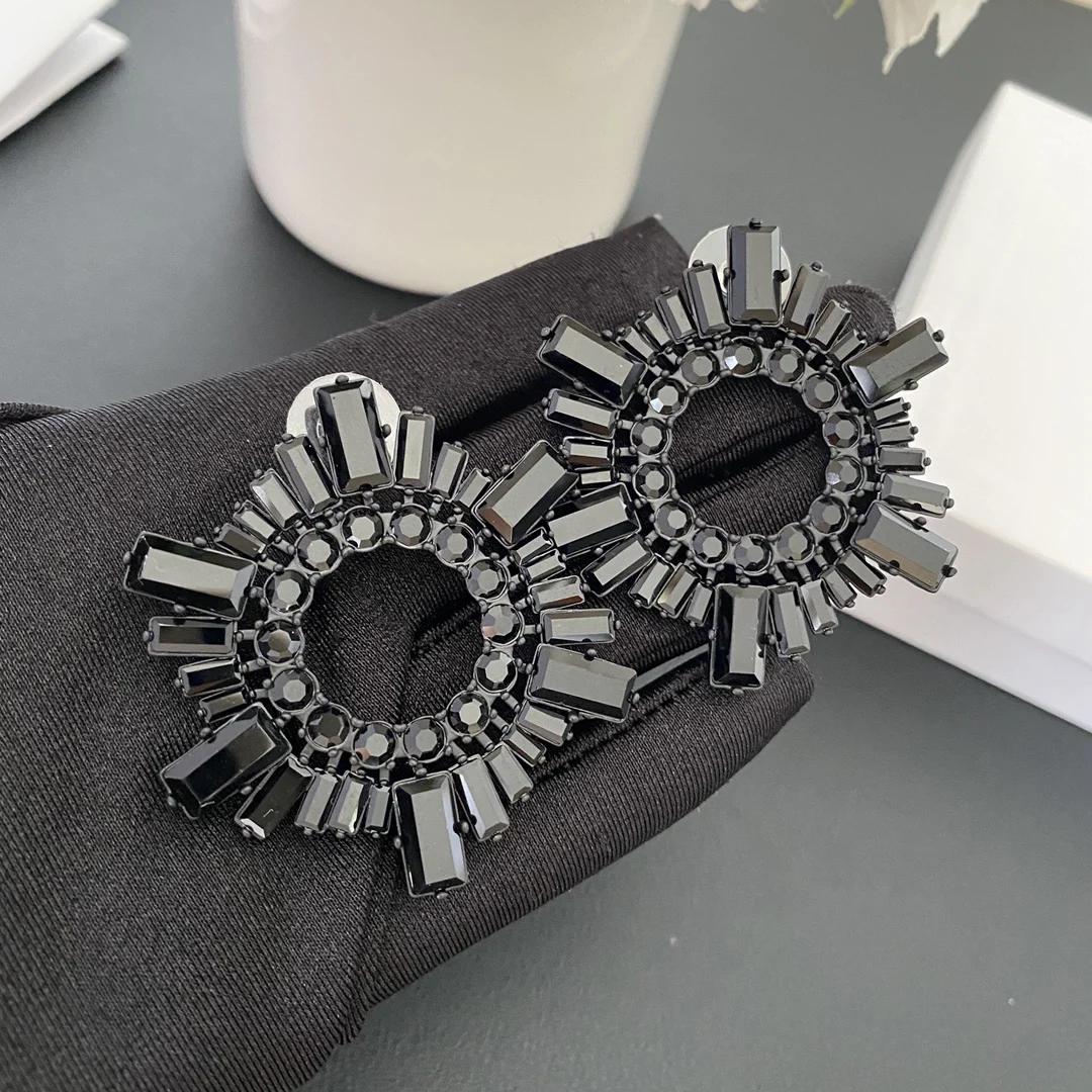 Europe America Designer Crystal Black Large Earrings Women Top Quality Jewelry Trend