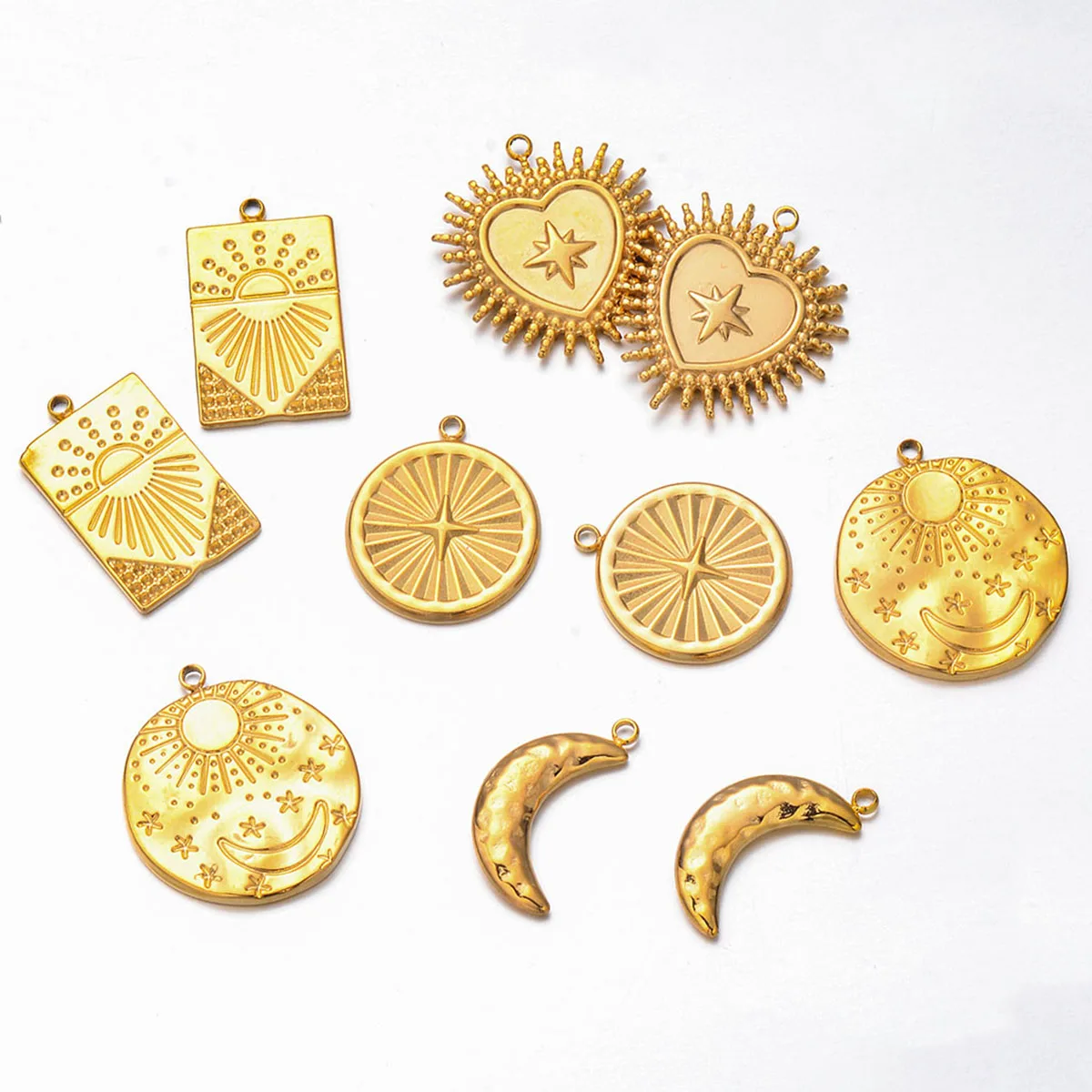 5pcs/lot Stainless Steel Gold Moon Star Sun Pendant Charms Metal Necklace Earring Findings for DIY Jewelry Making Accessories