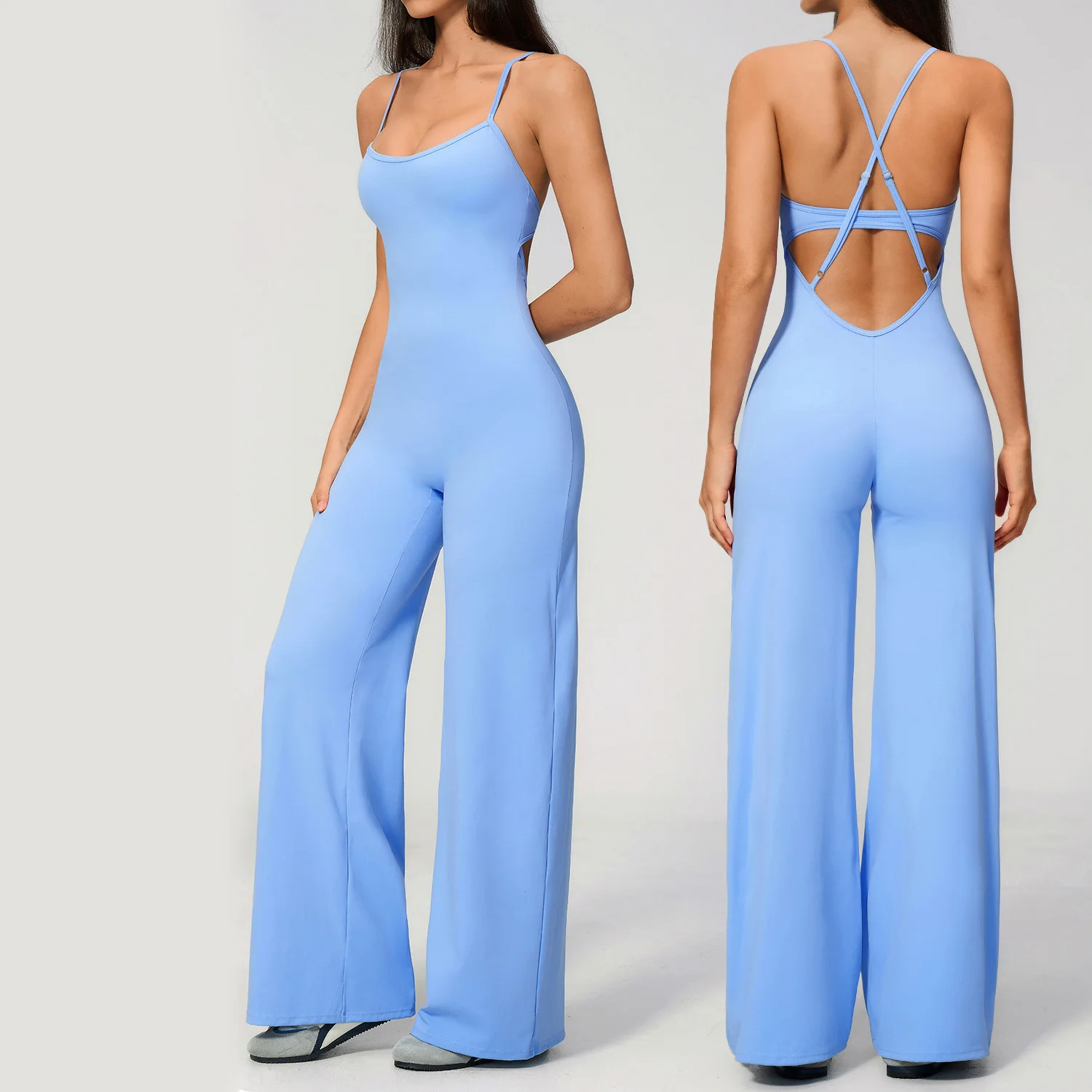 SOISOU One Piece Jumpsuit Women Sleeveless Crossover Back Sportswear Gym Yoga Sport Sets Nylon Fitness Sets Women Tracksuit