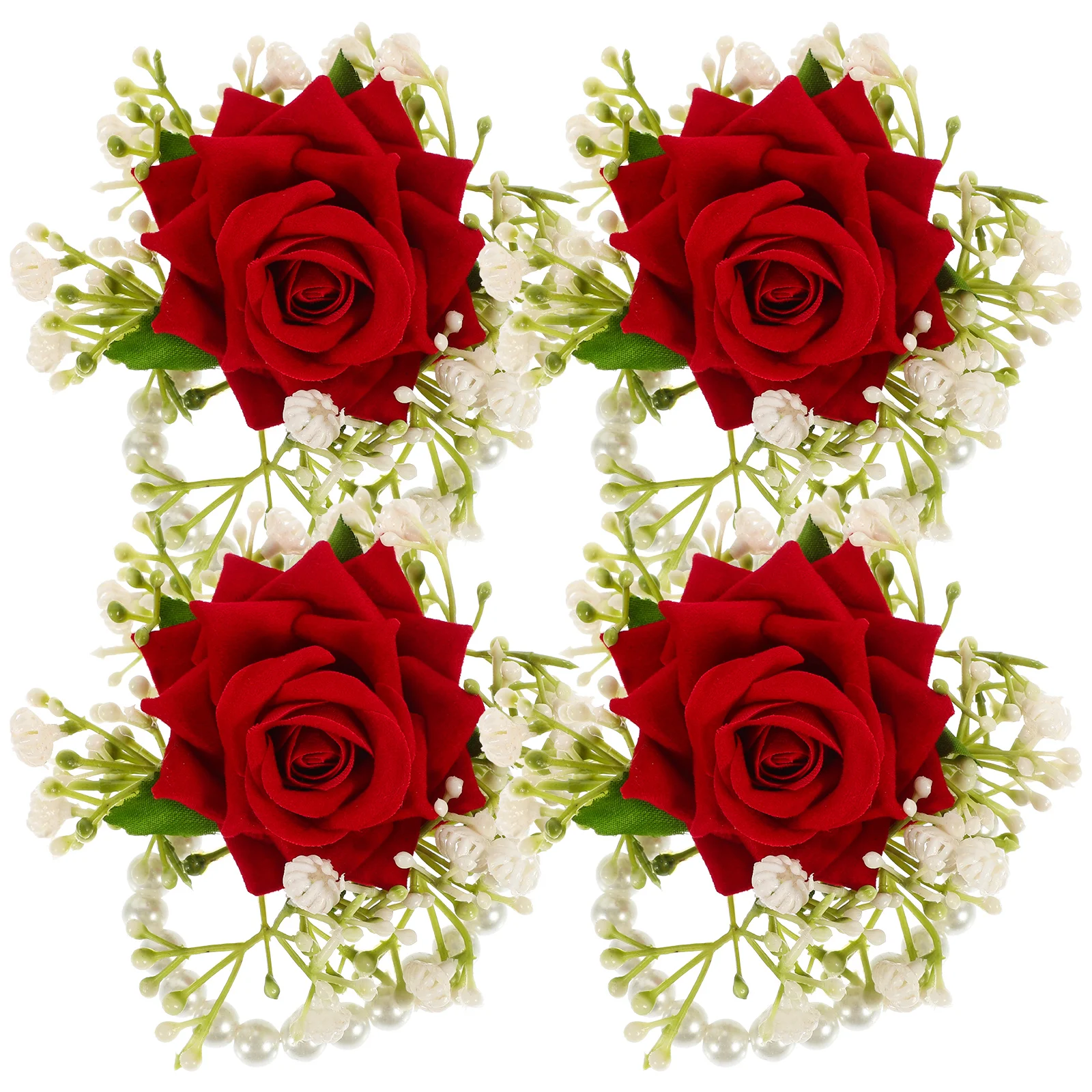 

4 Pcs Wrist Flower Bracelets Women Wedding Corsages Bridal Shower Bridesmaid Adjustable Size Pearl White Flowers
