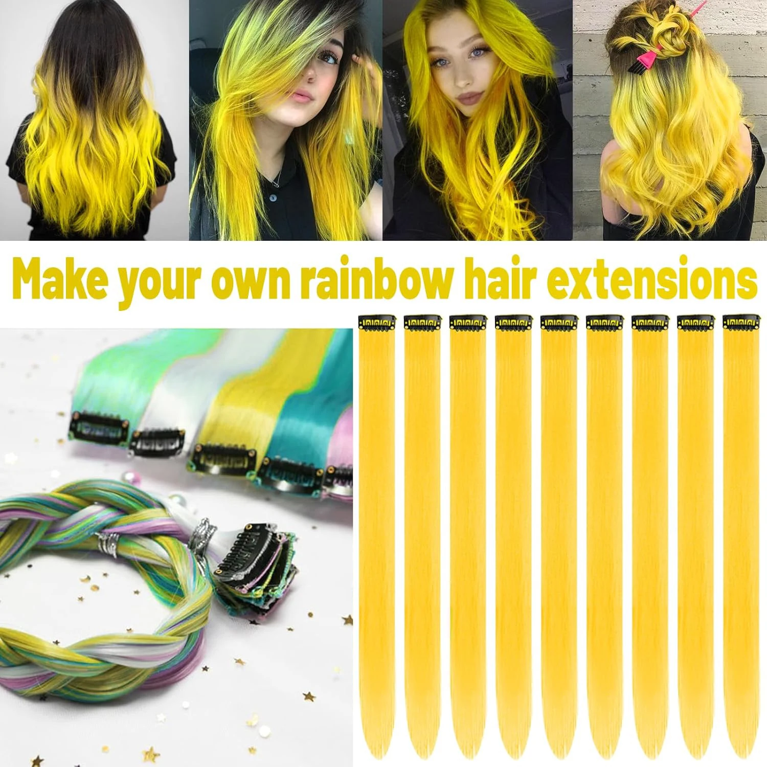22 Inch Colored Hair extension Clip in Hair Extension for Women Girls Kids Synthetic Highlight Hair Piece for Party Halloween