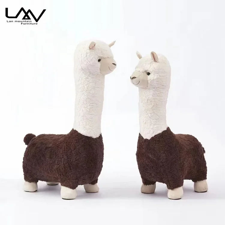 Hot Sale Living Room Fabric Cartoon Stool Children Alpaca Animal Shape Ottoman Soft Stool