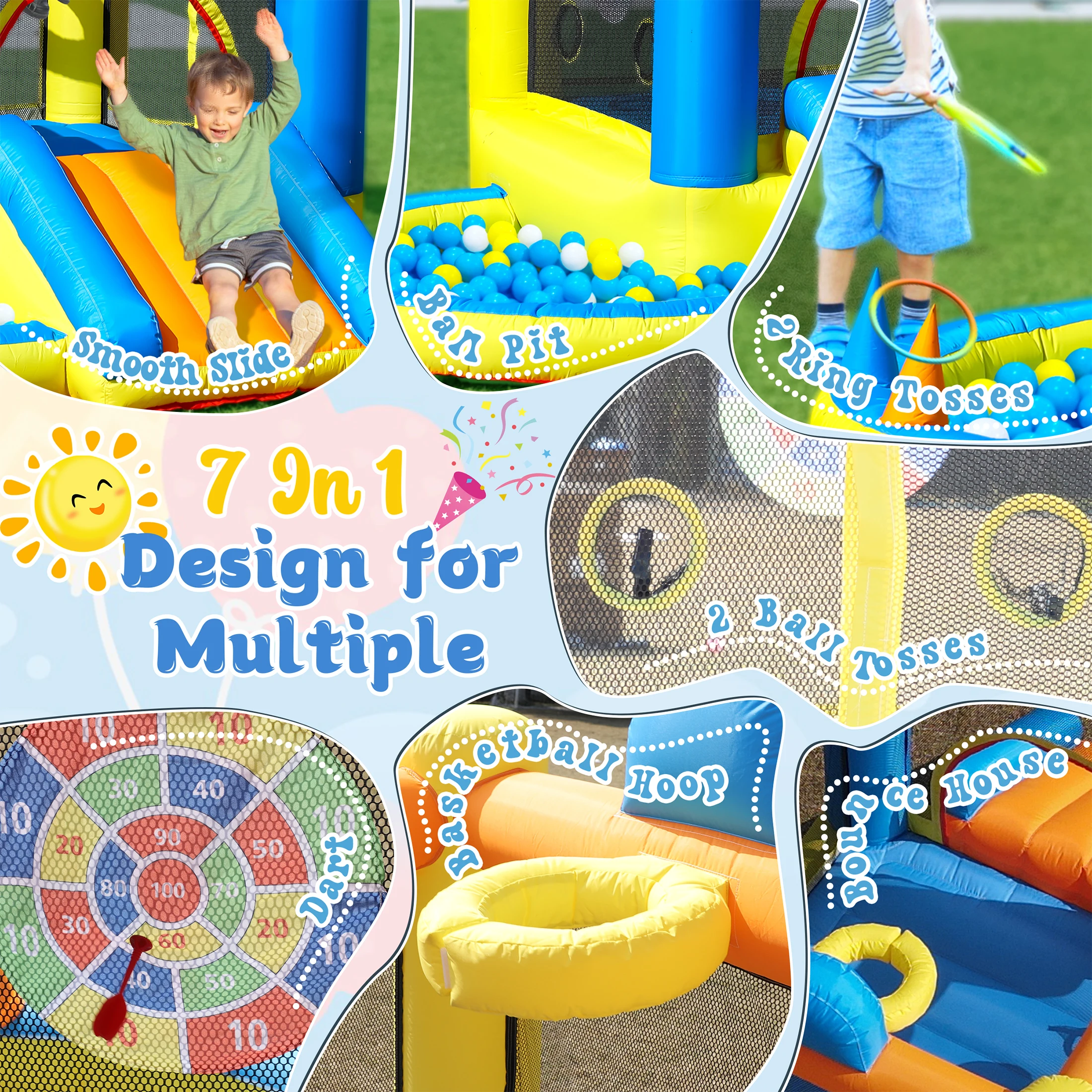 Commerciale 2.8mX2.5m Gonfiabile Bounce House Castello Salto Casa con Scivolo e Palla Pit per Bambini Parco Giochi per Bambini
