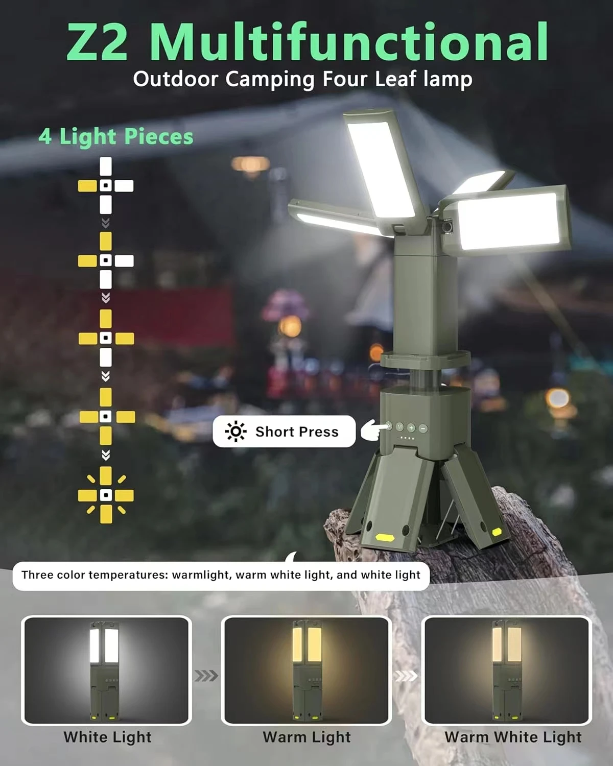 Linterna de Campamento Telescópica de 4 Hojas Súper Brillante LED para RV, Acampada en Coche, Pesca, Tienda, Aventuras al Aire Libre, Senderismo y