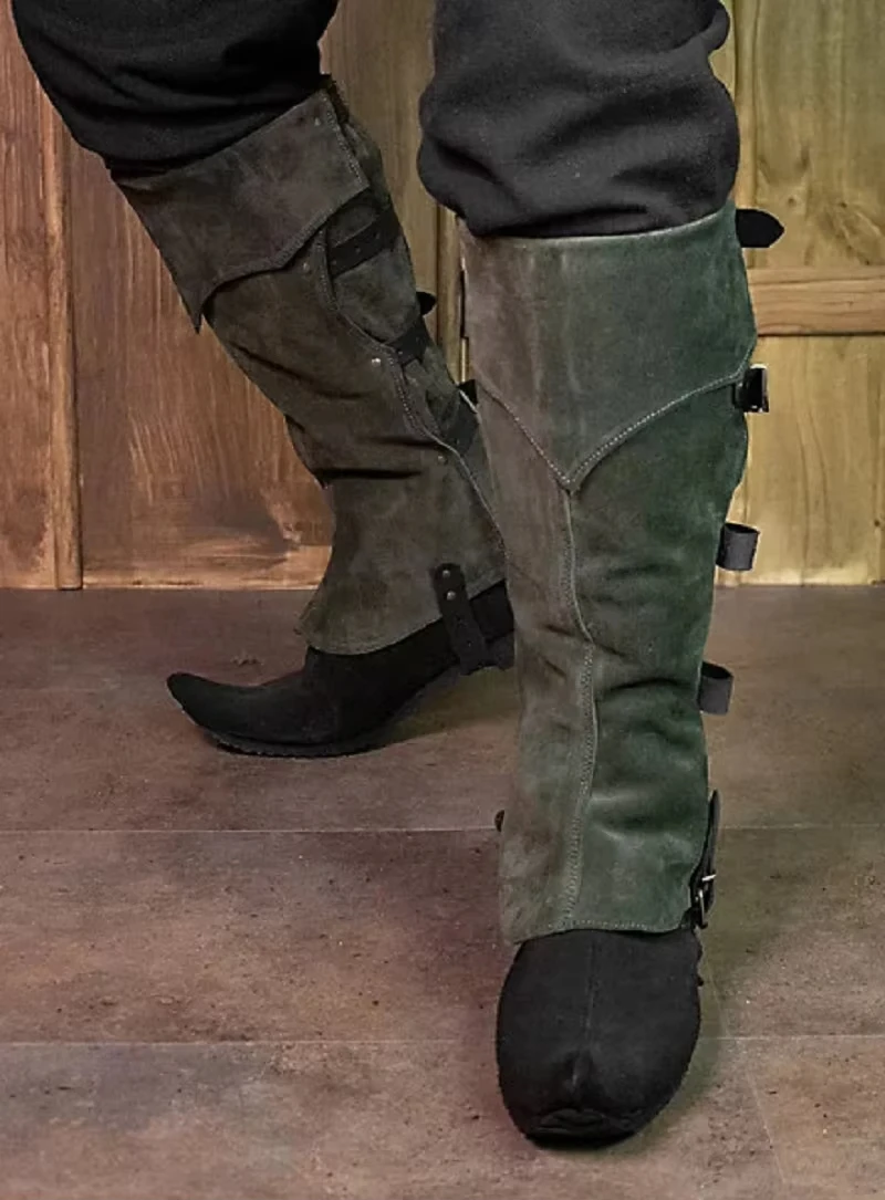 

Medieval Retro Renaissance Adjustable Size High Boot Covers Brown Viking Pirate Leather Legguard Long Boots Holster Shin Guard