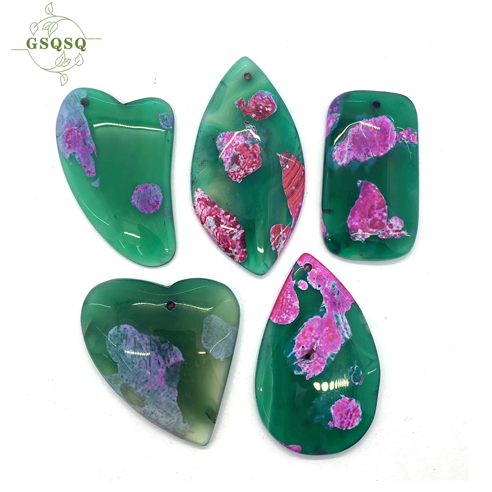 

5pcs Green Quartz Cherry Blossom Agate Pendant Aura Treatment Natural Stone Meditation Amulet DIY Jewelry Pendant Accessories