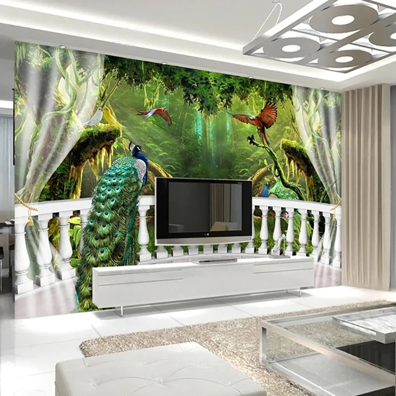 

Custom Wall Cloth Grove Balcony Peacock 3D Photo Wallpapers Wall Painting Kids Room Bedroom Background Wall Home Decor 3D Fresco