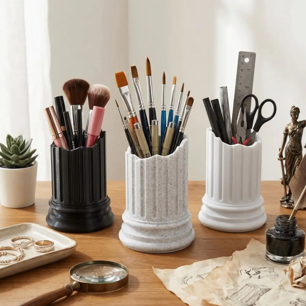 Ancient Greek Style Roman Pillar Pen Holder Stone Pillar Storage Box Makeup Brush Storage Irregular Roman Column Pencil Holder