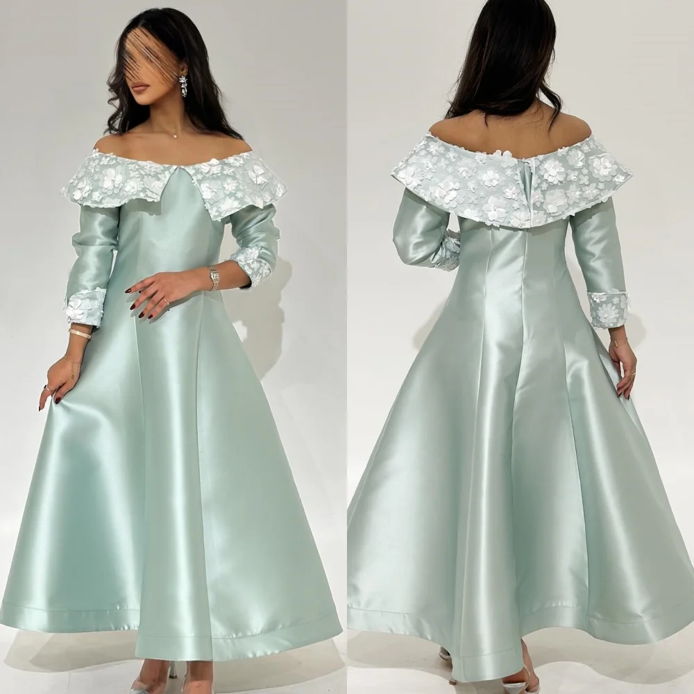 Abend Satin Applique Heimkehr Kleid schulter frei maßge schneiderte Anlass Midi Kleider Saudi-Arabien