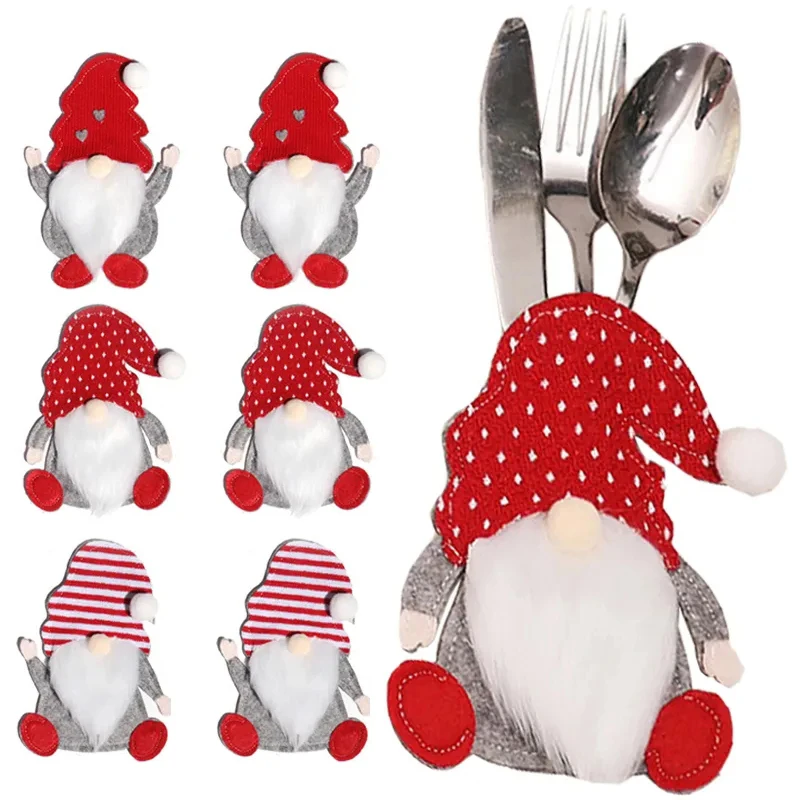 2pcs Christmas Cutlery Holder Bags Xmas Spoon Holder Pockets Knife Fork Set Bags Tableware Home Decoration Navidad New Year 2024