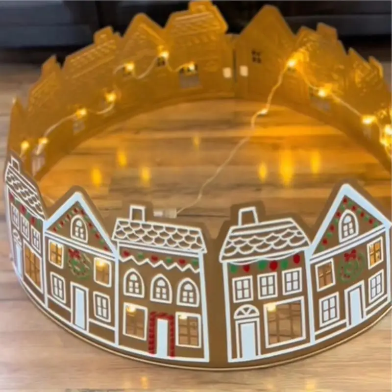 Gingerbread House Christmas Tree Skirt Collar 26/28 Inches LED Christmas Tree Collar Stand New Year Decor Holiday Supplies