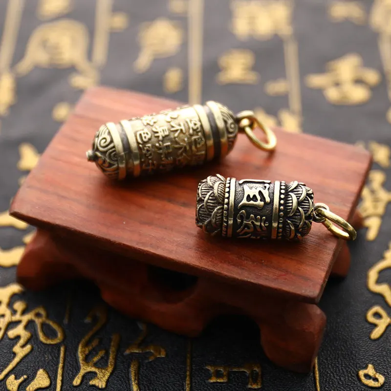 Keychains Brass Buddha GuanYin Sutra Cylinder Pendant Keychain Hanging Necklace Jewelry Pill Box Medicine Case Container Bottle