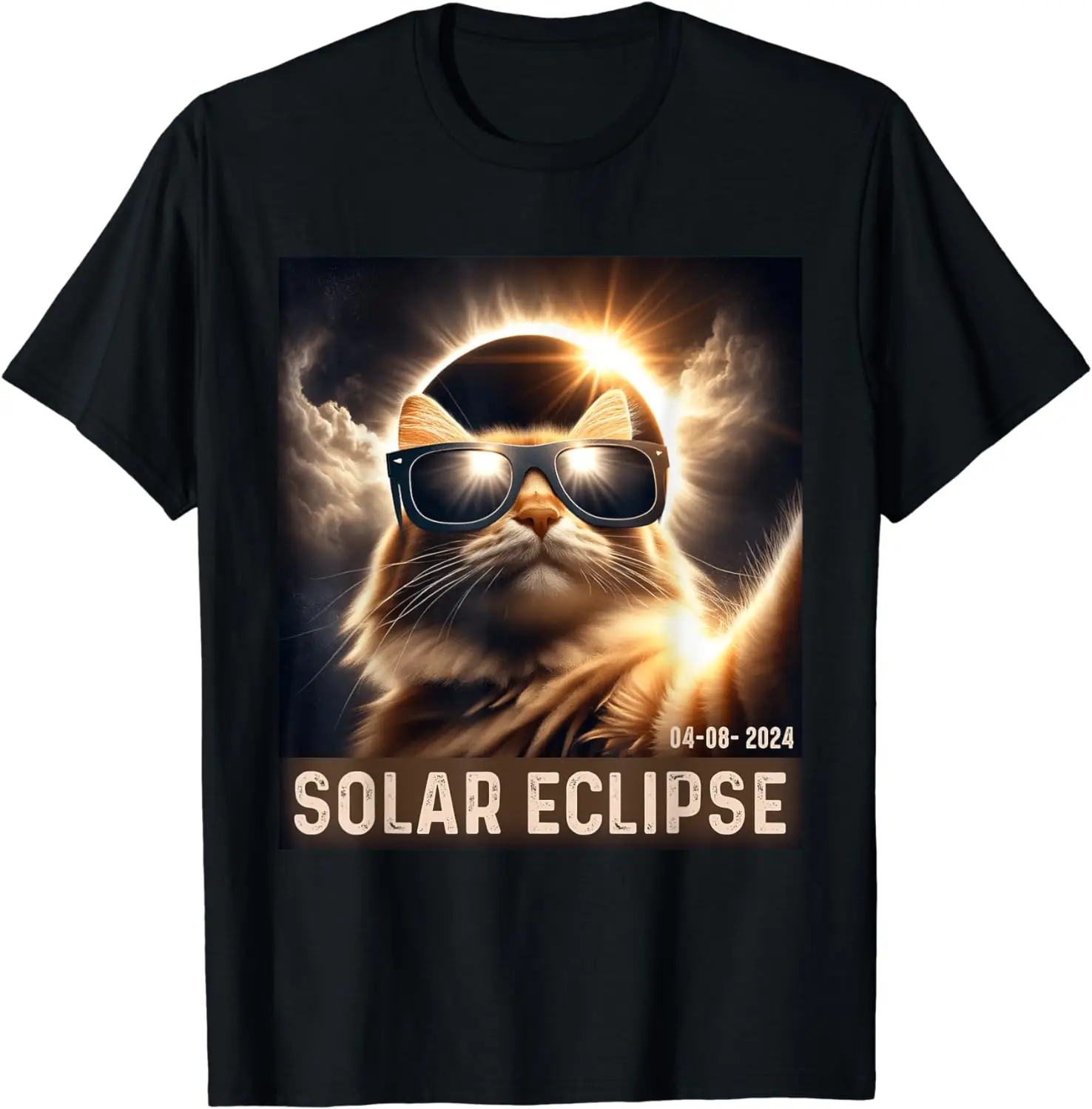 Cat Taking A Selfie With Solar 2024 Eclipse Wearing Glasses T-Shirt